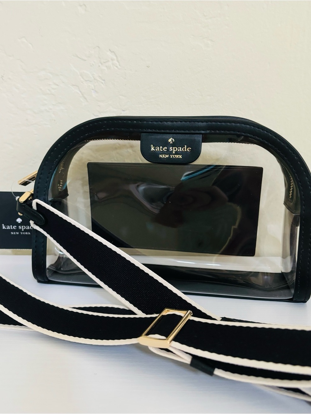 Kate Spade Clare Clear Small Dome Crossbody Bag Black Multi Stadium Bag NWT - Picture 3 of 16